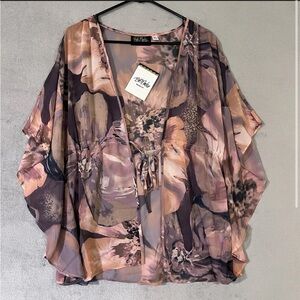 Sheer Floral Kimono Cardigan cinch tie waist